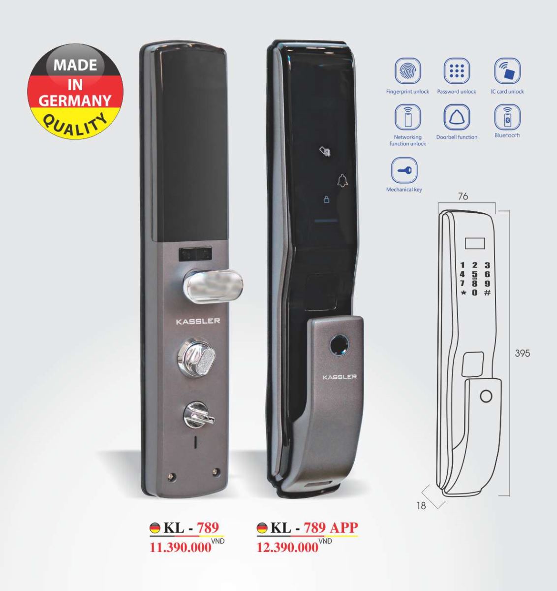 Khóa vân tay Kassler KL-789 APP - Mở khóa bằng APP điện thoại